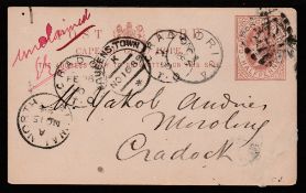 BASUTOLAND 1889 Cape 1/2d postcard (corner crease) cancelled 