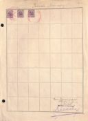 SARAWAK 1908 3c dull purple (SG 38) - three copies, all affixed to a ledger page, each stamp can...