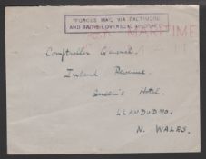 G.B. - WORLD WAR II 1945 Stampless Cover to Wales with red 