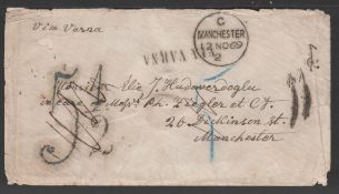 GERMANY / BULGARIA 1869 Stampless Cover (minor faults) to Manchester endorsed and handstamped 