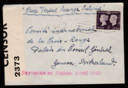 G.B. WORLD WAR TWO / SWITZERLAND 1940 (June 1) Cover from G.B to Switzerland endorsed 