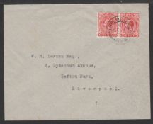 FALKLAND ISLANDS 1923 Cover to England bearing KGV 1d pair cancelled by 