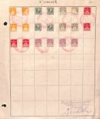 DENMARK 1905 5ö, 1ö - 30ö, 15ö - four of each value (a few with faults), all affixed to a ledger...