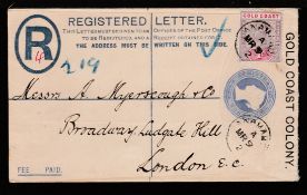GOLD COAST 1902 2d Registration envelope to London franked QV 1d cancelled by two strikes of 