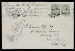 SOUTH AFRICA / G.B. - AIR MAILS 1926 (Feb. 19) Cover to Cape Town endorsed 