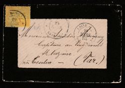 FRENCH GUIANA 1885 Mourning cover to France franked by French Colonies 25c tied by 