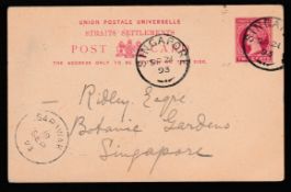 SARAWAK 1893 Straits Settlements 2c postal stationery Post Card written from 
