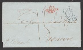 GIBRALTAR 1851 Entire letter to Genova with a superb 