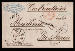 AUSTRIA / BRAZIL / ACCOUNTANCY MARKS 1868 Entire Letter from Vienna to Rio de Janeiro 