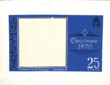 ANTIGUA 1970 Artists hand painted design for the frame of the 25c Christmas stamp issue, with the...