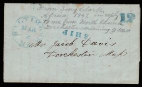 LIBERIA 1847 Entire letter written by a missionery Ivory Clarke from 