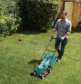 (7O) 2x Items. 1x Bosch Rotak 36R Corded Lawnmower RRP £ 160. 1x Arlec 18” Black Pedestal Fan With