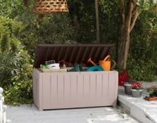 (P) 1x Keter Novel Outdoor Garden Storage Box 340L RRP £75. (H)62.5 x (W)124 x (D)55cm.