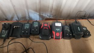 (13D) 5x Qualcast Battery Chargers & 3x Batteries RRP £200.