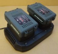 (13D) 2x Powerbase 20V 2.5Ah Batteries & 1x Dual Charger RRP £75.