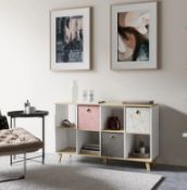 (10K) 1x Living Elements Clever Cube 4x2 Cube Storage Unit With Wooden Legs RRP £80. White & Oak Fi