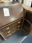 Oak Tallflap Bureau and Glass Bookcase