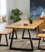 (MzP) 1x Phoenix Dining Table RRP £300. Pine Wood Table Top. Black Metal Legs. (H75x W180x D90cm)