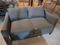 (R1A) 2 Seater Grey Settee. 140 x 83cm. LH Arm Fixings Are In Wrong Position. Can Be Moved To Fit C