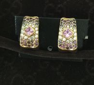 18ct Gold Diamond And Pink Sapphire Earrings