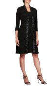 Alex Evenings Petite Women's Sequin Shift Dress With Jacket UK 16P Colour Black RRP £221