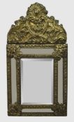Small 19th c. French RepoussŽ Brass Cushion Mirror