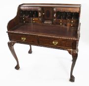 Carved Mahogany Bureau Desk with Ball & Claw Feet