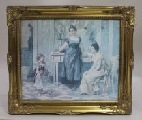 Romantic Interior Print Set in Gilt Frame