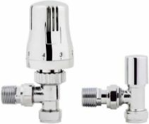 Chrome Thermostatic Control Angled Designer Radiator Valves Pair 15mm _