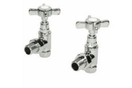 Traditional Angled Heated Towel Rail Radiator Valves Cross Head Pair 15mm Manual. Ra04A. For T...