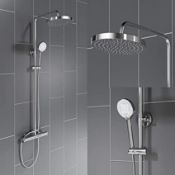 New (A49) Round Thermostatic Bar Mixer Shower Set Chrome Riser Rail Kit Valve 8