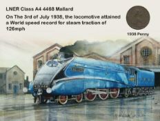 Steam Engine The Mallard 1938 Record Speed Metal Coin Set-2Original 1938 Penny The Year The