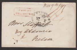 New Zealand 1847 Cover from Wellington to Nelson prepaid 1/4 with red boxed 