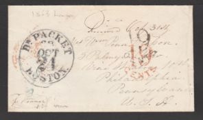 G.B. - Transatlantic 1853 Stampless cover London to the USA with 