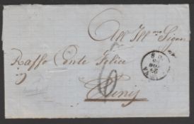 Malta 1865 Entire letter from Italy to Tunisia sent via Malta, disinfected with chisel slits and 