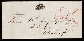 G.B. - Scotland 1842 Entire (vertical file fold) prepaid 2d from Glasgow to Edinburgh, with 