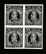 New Zealand 1909 1/2d Plate Proof in intense black on white glazed card.