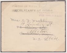 Pitcairn Island 1924 Stampless Cover to the U.S.A. (redirected from Maine to Massachussetts), handst