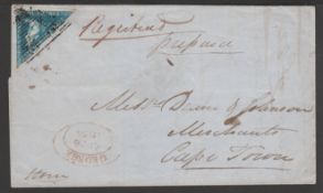 Cape of Good Hope 1854 (Sep. 26) Registered entire from George to Cape Town endorsed 