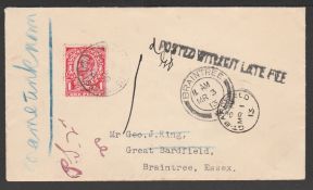 Ipswich Sorting Carriage Night Down 28th February 1913 Cover bearing 