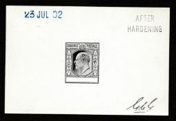 Bahamas 1902 KEVII Master Die Proof with undenominated value tablet, in black on white glazed card