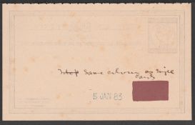 JAMAICA 1883 De La Rue Artist's HAND-DRAWN ESSAY in pencil for 1/2d + 1/2d Reply