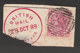 Madagascar / Mauritius 1889 Piece bearing Mauritius 4c tied by 