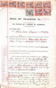 Orange Free State 1904 Transfer document dated 30th april 1904 with 7 x £2, 1 x 5 sh, 1 x 1s Revenue