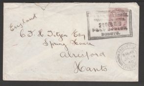 Niger Coast 1899 (Dec. 29) Cover to England with a 1d lilac cancelled by black boxed 