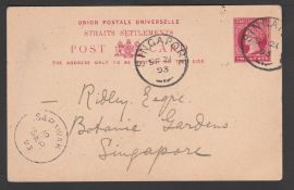 Sarawak 1893 Straits Settlements 2c postal stationery Post Card written from 
