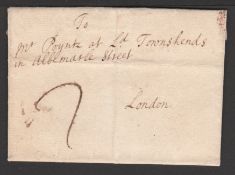 Great Britain - Bishop Marks c.1720 Entire letter from Cambridge to London handstamped 