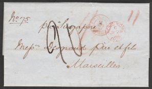 Hong Kong / Malta 1860 Entire letter prepaid 1/- from Hong Kong to Marseille endorsed 