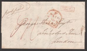 G.B. - Yorkshire 1832 Entire letter from Yorkshire to London with a fine strike of the uncommon tiny