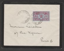 New Hebrides 1934 Mourning cover to Paris bearing 1925 French inscription 1fr (10d) tied by 